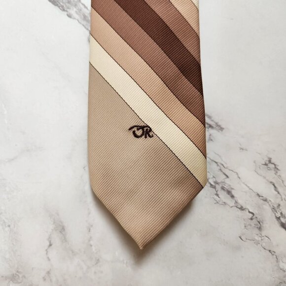 Oscar de la Renta Vintage Designed Brown Striped Men's Tie - Picture 2 of 3